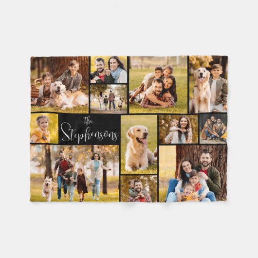 Moderne 12-Foto Collage Script-Familie Fleecedecke (Vorderseite (Horizontal))