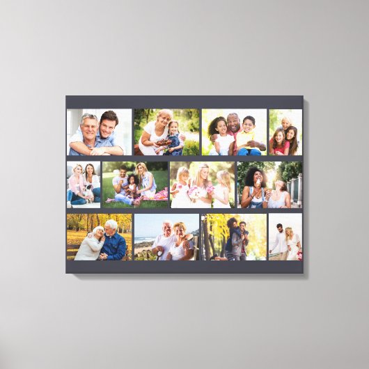 Moderne 12 Foto Mauerwerk Grid Gray Stretched Lein Leinwanddruck (Vorderseite)