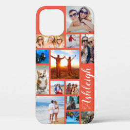 Moderne 13 Foto Collage Script Name Coral Orange Case-Mate iPhone Hülle