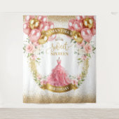 Moderne 16 . Geburtstag Background Blush Gold Ball Wandteppich (Vorderseite)