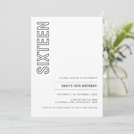 Moderne 16. Geburtstagsparty Einladung (Stehend Vorderseite)