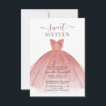 Moderne 16. Geburtstagsparty Einladung<br><div class="desc">Mit einem hübschen,  rosafarbenen Kleid und Imitaten Rose Gold Glitzer und modernen Drehbüchern ist diese Geburtstagseinladung perfekt für eine Prinzessin. Ersetzen Sie die Party-Details einfach durch Klicken auf den Button "Personalisieren".</div>