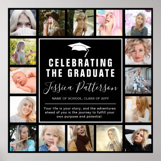 Moderne 16 Insta Picture Collage Graduation Party Poster (Vorne)
