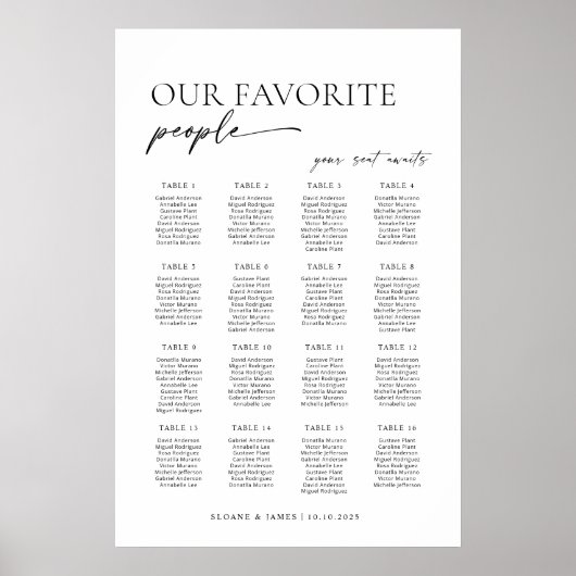 Moderne 16 Tische Begrüßungskarte Poster (Vorne)