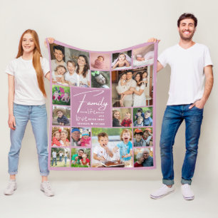 Moderne 17 Foto-Collage Familienname Zitat Lavende Fleecedecke