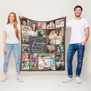 Moderne 17 Fotocollage Familiennamen Grau Fleecedecke