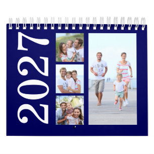 Moderne 17 Fotos Typografie Navy Blue 2026 Kalender
