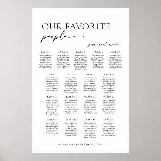 Moderne 17 Tische Begrüßungskarte Poster (Vorne)