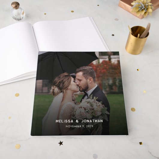 Moderne 1-Foto-Hochzeit Gästebuch (Vorderseite offen)