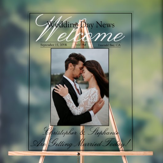 Moderne 1-Foto-Kalligraphie-Hochzeit Willkommen Acrylschild (Neutral)