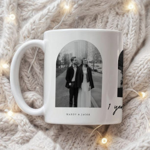 Moderne 1. Hochzeitstag Paar 3-Foto-Bogen Kaffeetasse