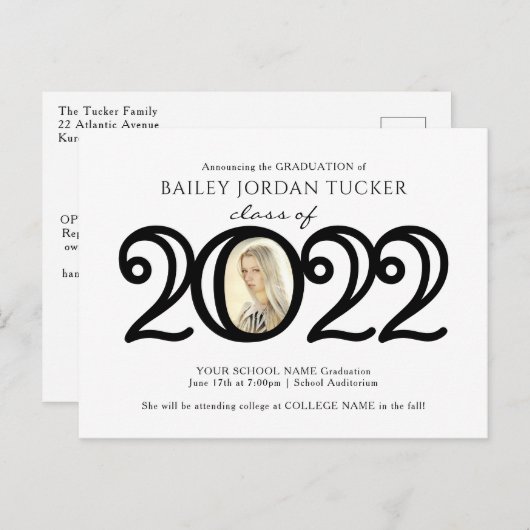 Moderne 2022 Foto Abschluss Ankündigung Postkarte (Vorne/Hinten)