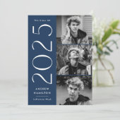 Moderne 2022 Navy 3 Foto Graduation Party Einladung (Stehend Vorderseite)