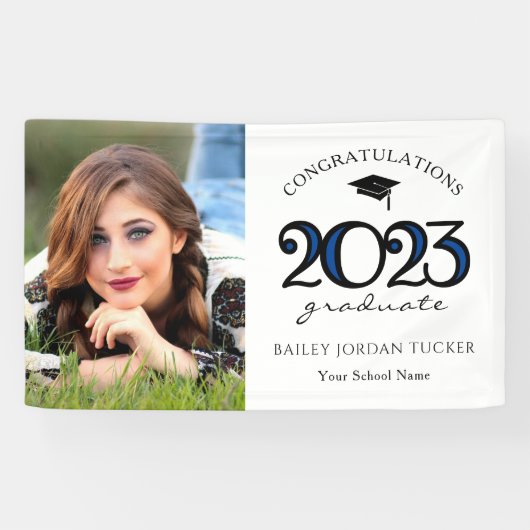 Moderne 2022 Navy Blue Foto Graduation Party Banner (Horizontal)