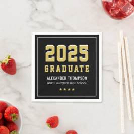 Moderne 2025 Graduate Gold Black Graduation Party Serviette
