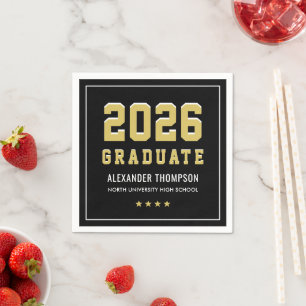 Moderne 2025 Graduate Gold Black Graduation Party Serviette