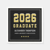 Moderne 2025 Graduate Gold Black Graduation Party Serviette (Vorderseite)