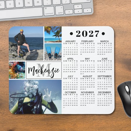 Moderne 2026 Kalender 5 Fotos Monogramm Name Mousepad