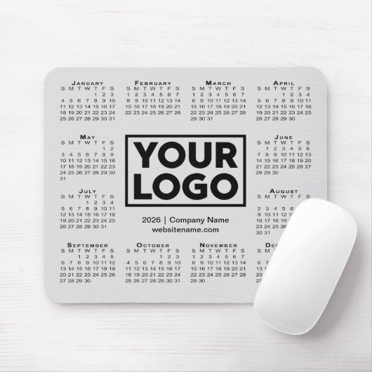 Moderne 2026 Kalender Geschäft Firmenlogo Grau Mousepad (Mit Mouse)