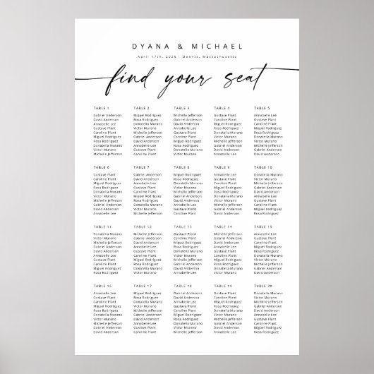 Moderne 20 Tische finden Ihre Sitzkarte Poster (Vorne)