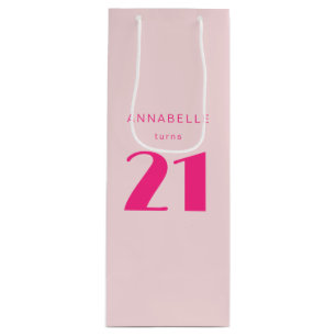 Moderne 21. Einundzwanzig Pink Geburtstagsfeier Geschenktüte Für Weinflaschen