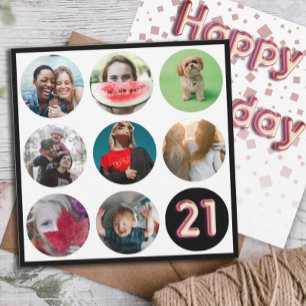 Moderne 21. Geburtstags-Fotocollage & Ballon-Text Feiertagskarte
