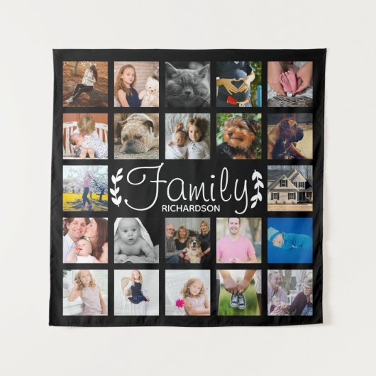 Moderne 22 Familien-Foto-Collagen-weißes Wandteppich (Vorderseite)