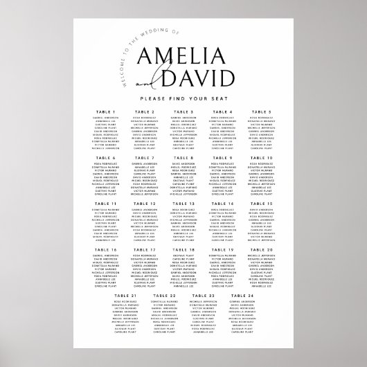 Moderne 24 Tische Begrüßungssitzkarte Poster (Vorne)