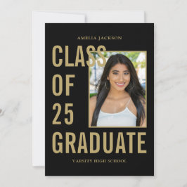 Moderne 25 Black & Gold Graduation Party Einladung