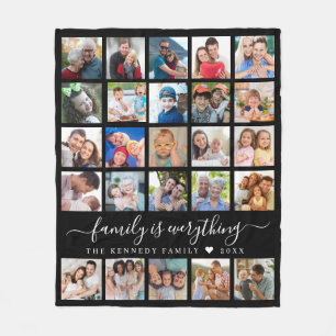 Moderne 25-Foto Collage Quote Familie Name Schwarz Fleecedecke