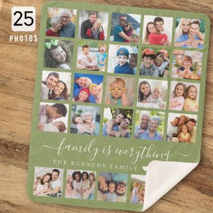 Moderne 25-Foto-Collage-Quote Familienname Grün Sherpadecke