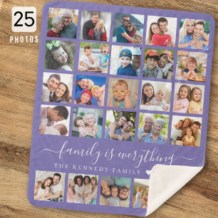 Moderne 25-Foto-Collage-Zitat Familienname Lila Sherpadecke