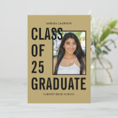 Moderne 25-Gold-Graduationspartei Einladung (Stehend Vorderseite)