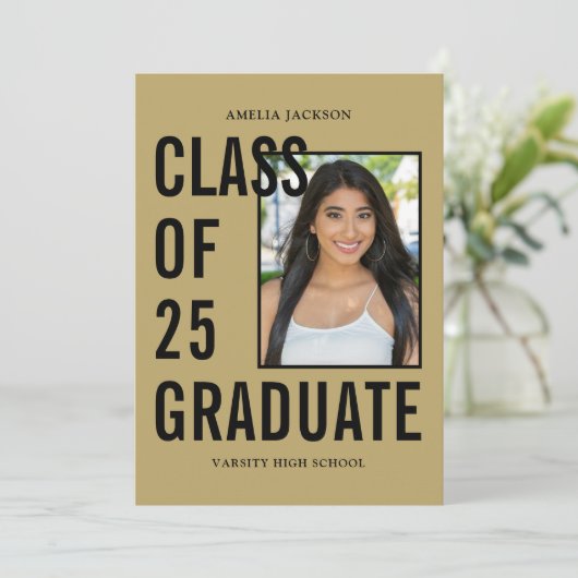 Moderne 25-Gold-Graduationspartei Einladung (Stehend Vorderseite)