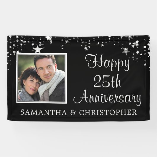 Moderne 25-jährige Foto Black Silver Stars Banner (Horizontal)