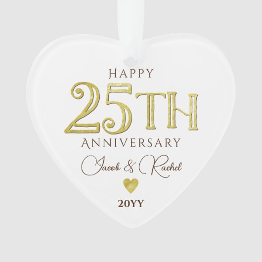 Moderne 25-jährige Gold Keepake-Hochzeit Ornament (Vorderseite)