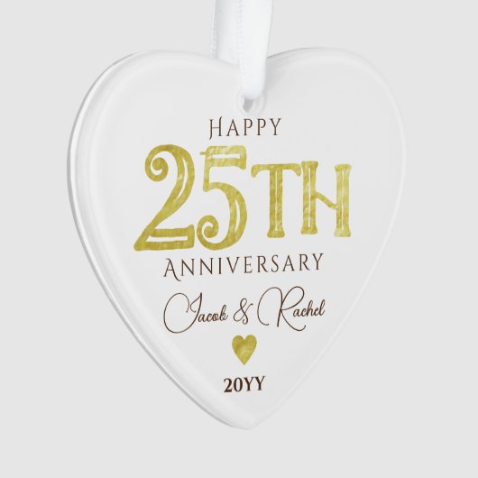 Moderne 25-jährige Gold Keepake-Hochzeit Ornament (Vorderseite)