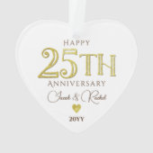 Moderne 25-jährige Gold Keepake-Hochzeit Ornament (Rückseite)