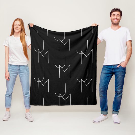 Moderne 2 Anfangsbuchstaben Muster | Schwarz & Wei Fleecedecke (Beispiel)