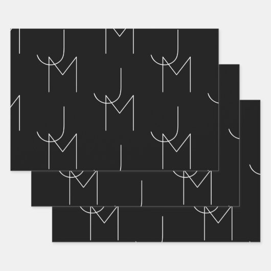 Moderne 2 Anfangsbuchstaben Muster | Schwarz & Wei Geschenkpapier Set (Set)