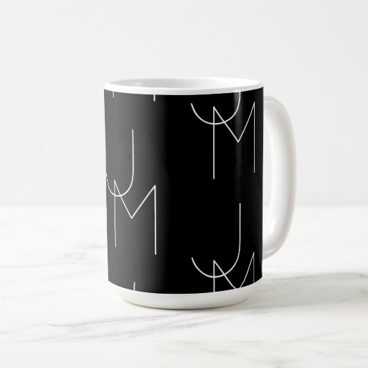 Moderne 2 Anfangsbuchstaben Muster | Schwarz & Wei Kaffeetasse (VorderseiteRechts)