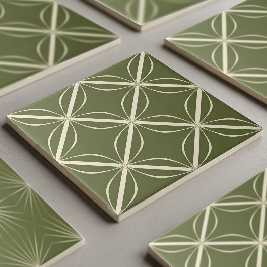 Moderne 2-Farben-Geometrie-Muster #27 Olivgrün ID1 Fliese