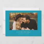 Moderne 2-Foto Aqua Blau Hochzeit Save The Date (Rückseite)
