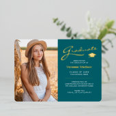 Moderne 2 Foto Aquamarine White & Gold Foil Grad C Folieneinladung (Stehend vorne)