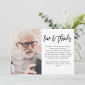 Moderne 2-Foto Black Handwriting Script Funeral Dankeskarte (Stehend Vorderseite)