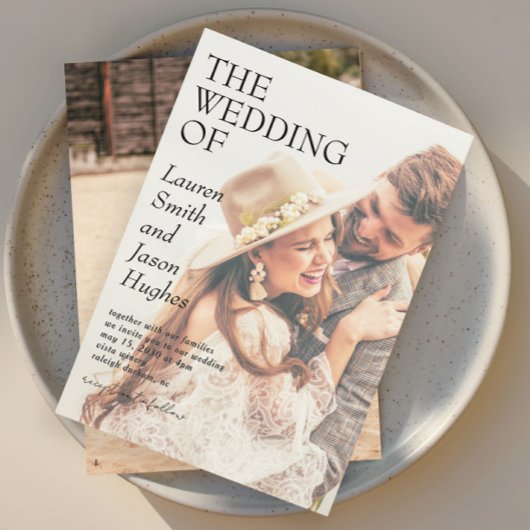 Moderne 2 Foto Black & White Boho Hochzeit Einladung