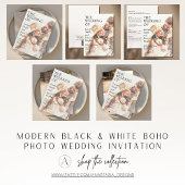 Moderne 2 Foto Black & White Boho Hochzeit Einladung