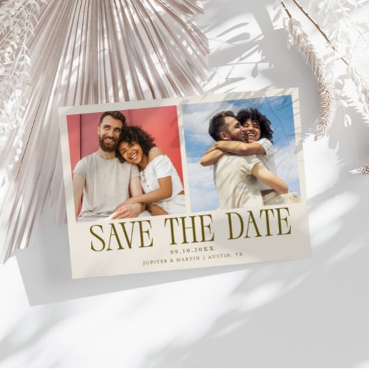 Moderne 2-Foto-Cream-Hochzeit Save The Date