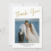 Moderne 2-Foto Doppelseitige Hochzeit Vielen Dank Dankeskarte (Vorderseite)