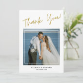 Moderne 2-Foto Doppelseitige Hochzeit Vielen Dank Dankeskarte (Stehend Vorderseite)